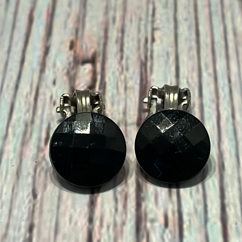 Black Button CLIP Earrings